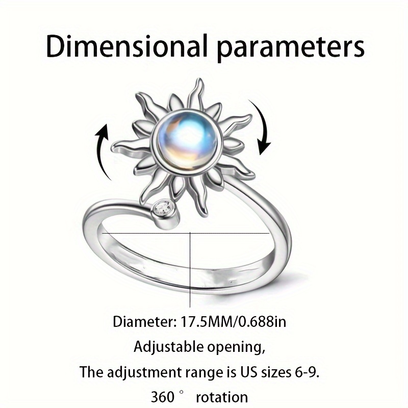 Women's Adjustable S925 Rotatable Sunflower Moonstone Ring